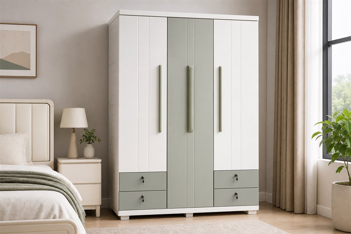 Tủ áo compact 3 cánh có khoá thiết kế theo kích thước thực tế