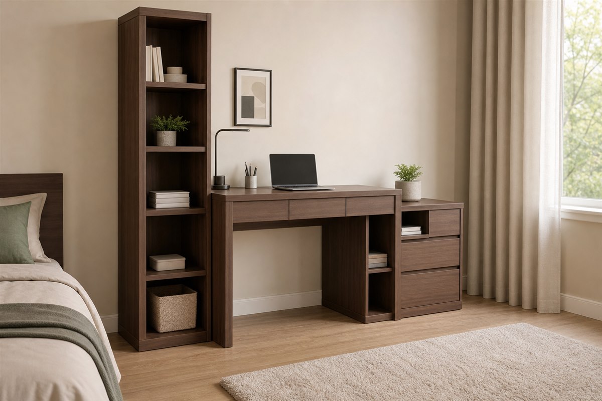 Bàn học vân gỗ nâu phong cách tối giản thiết kế theo kích thước thực tế