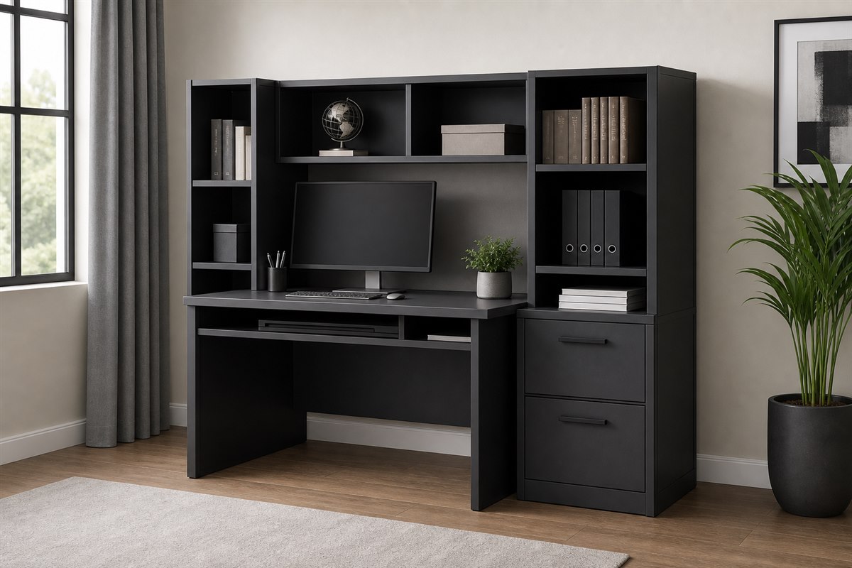Bàn làm việc phối ghi đen hiện đại thiết kế theo kích thước thực tế