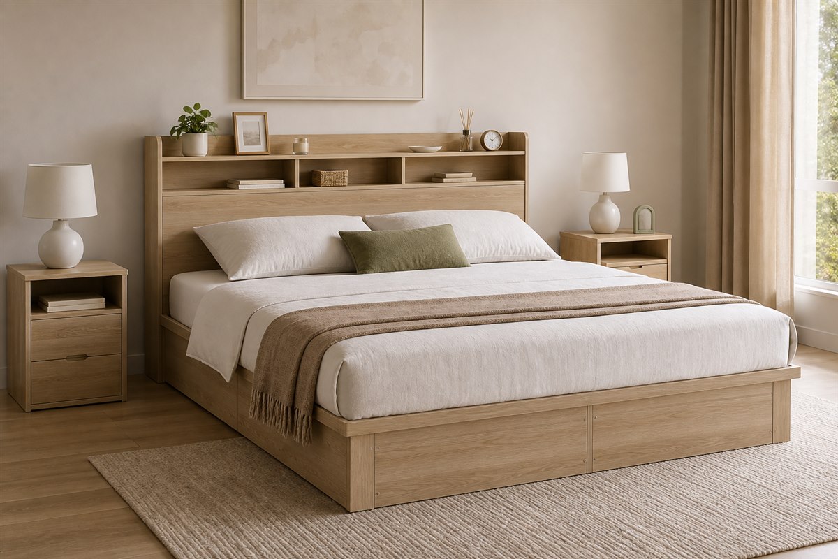 Giường nhựa vân gỗ liền đầu giường thiết kế theo kích thước thực tế