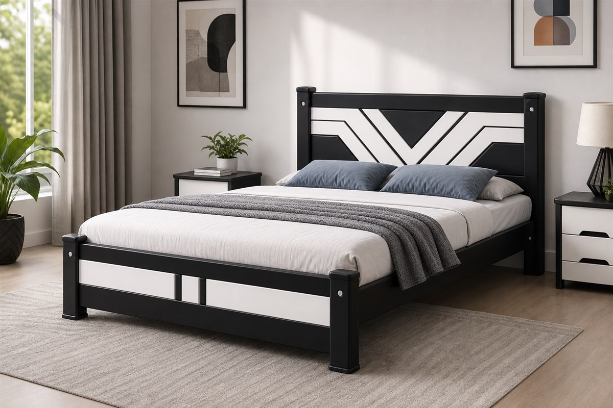 Giường nhựa trắng đen phong cách hiện đại thiết kế theo kích thước thực tế