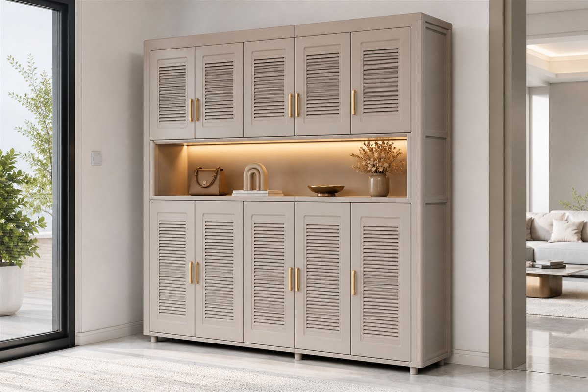 Tủ giày kịch trần có khoang trang trí thiết kế theo kích thước thực tế