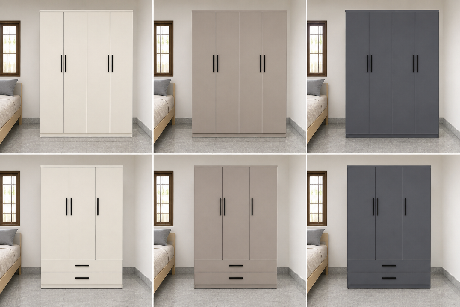Tủ áo nhựa 4 cánh phẳng thiết kế theo kích thước thực tế